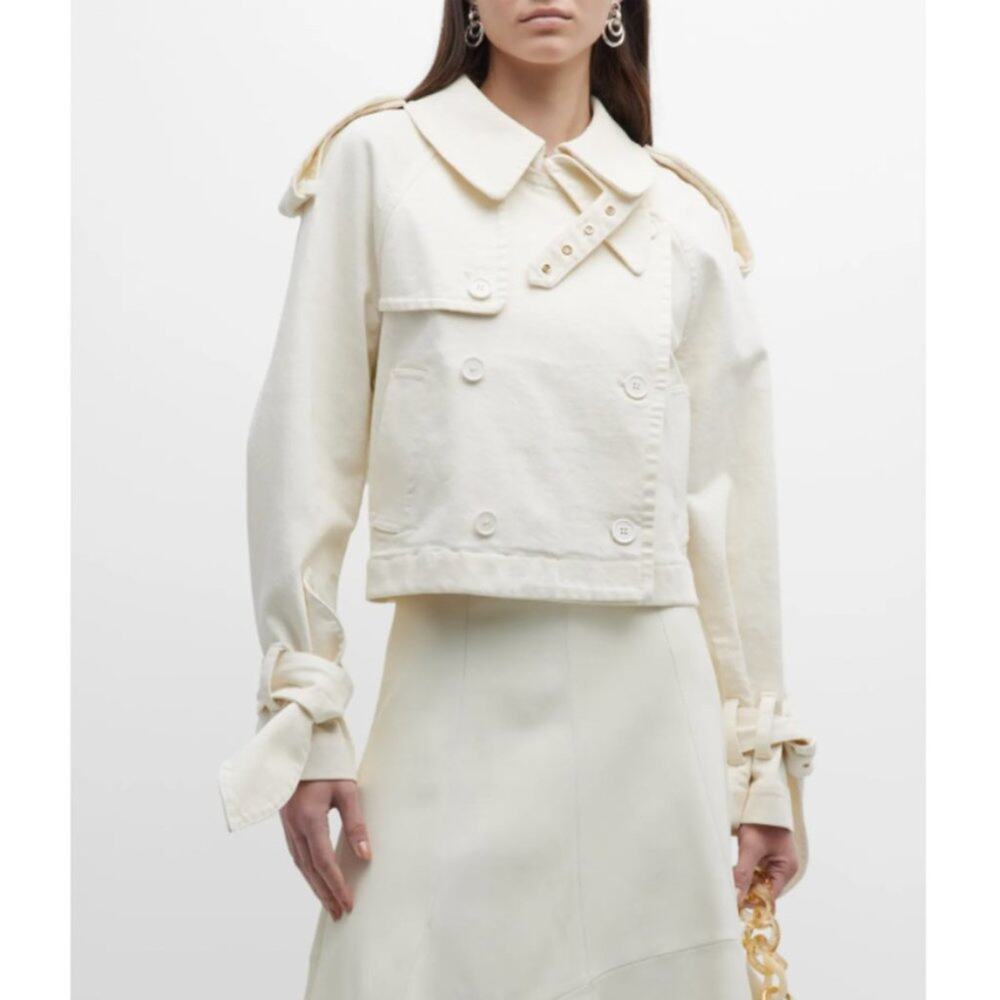 Tanya Taylor Cyril Cotton Canvas Cropped Jacket in Chalk